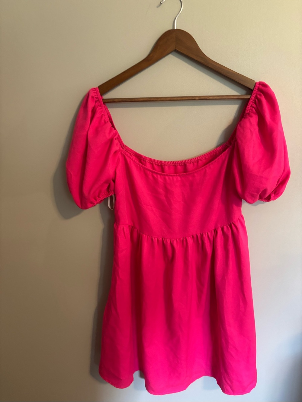 SHEIN Bright Hot Pink Puff Sleeve Mini Dress
